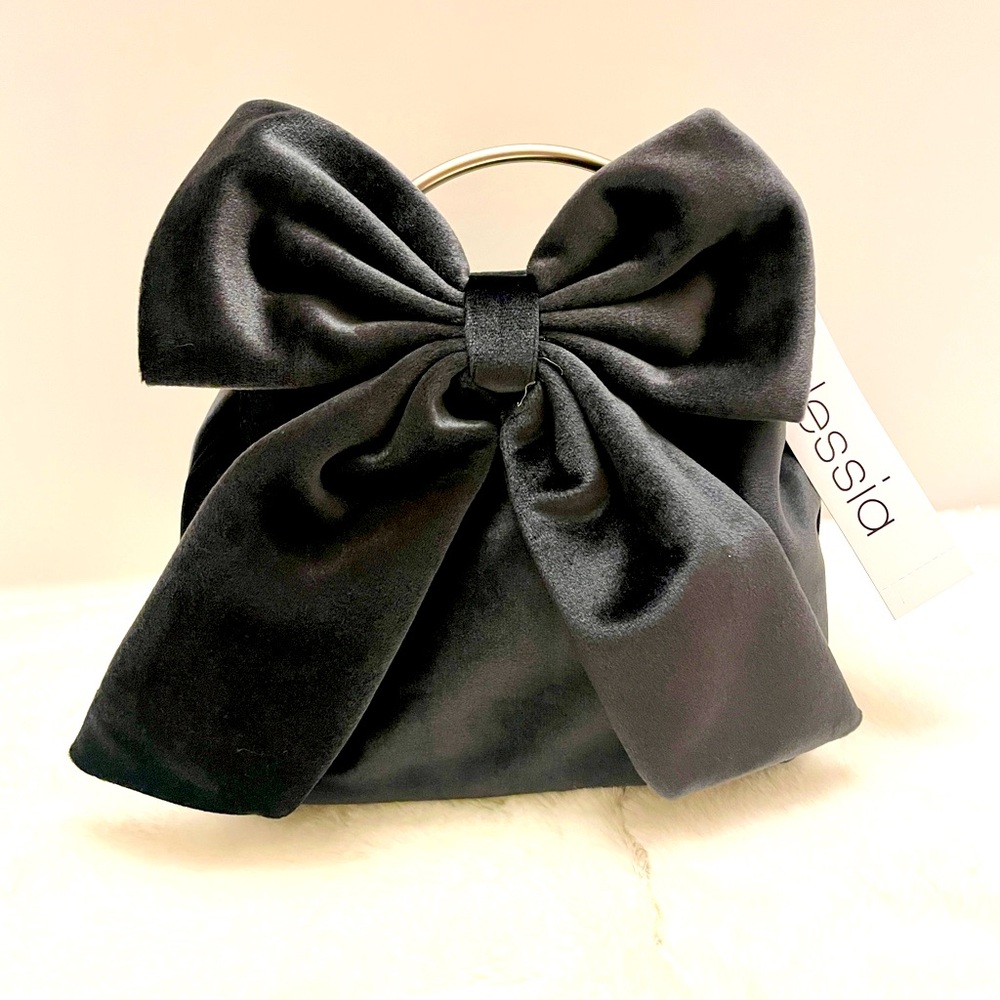 ALESSIA Black Velvet BON BON Bag with Bow Festive COQUETTE Holiday Purse‎